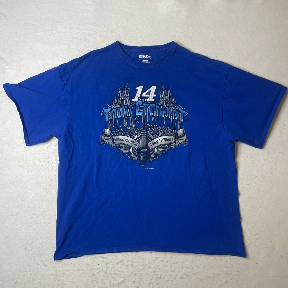 Tony Stewart‎ 14 NASCAR Racing T Shirt Mens XXL Blue Cotton Stewart Haas Racing